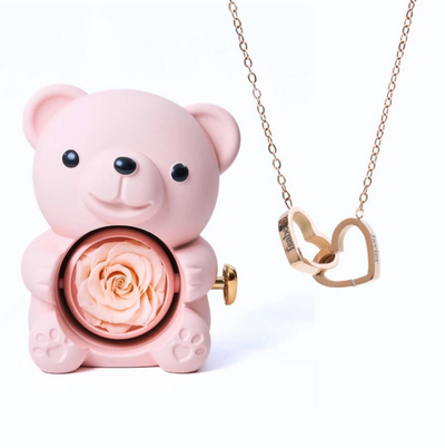 Oso rosa eterno y collar personalizado