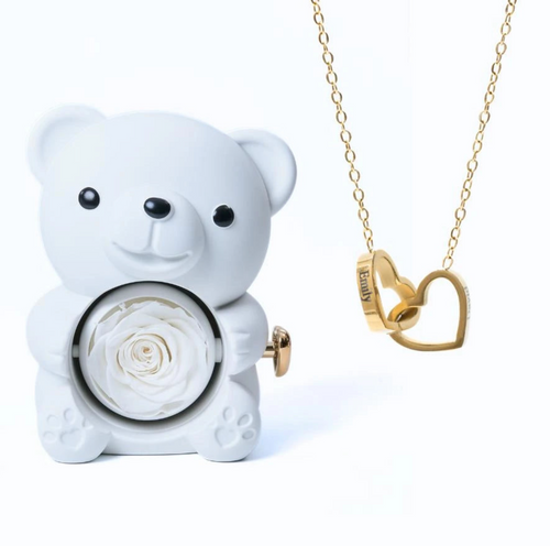 Oso rosa eterno y collar personalizado