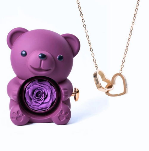 Oso rosa eterno y collar personalizado