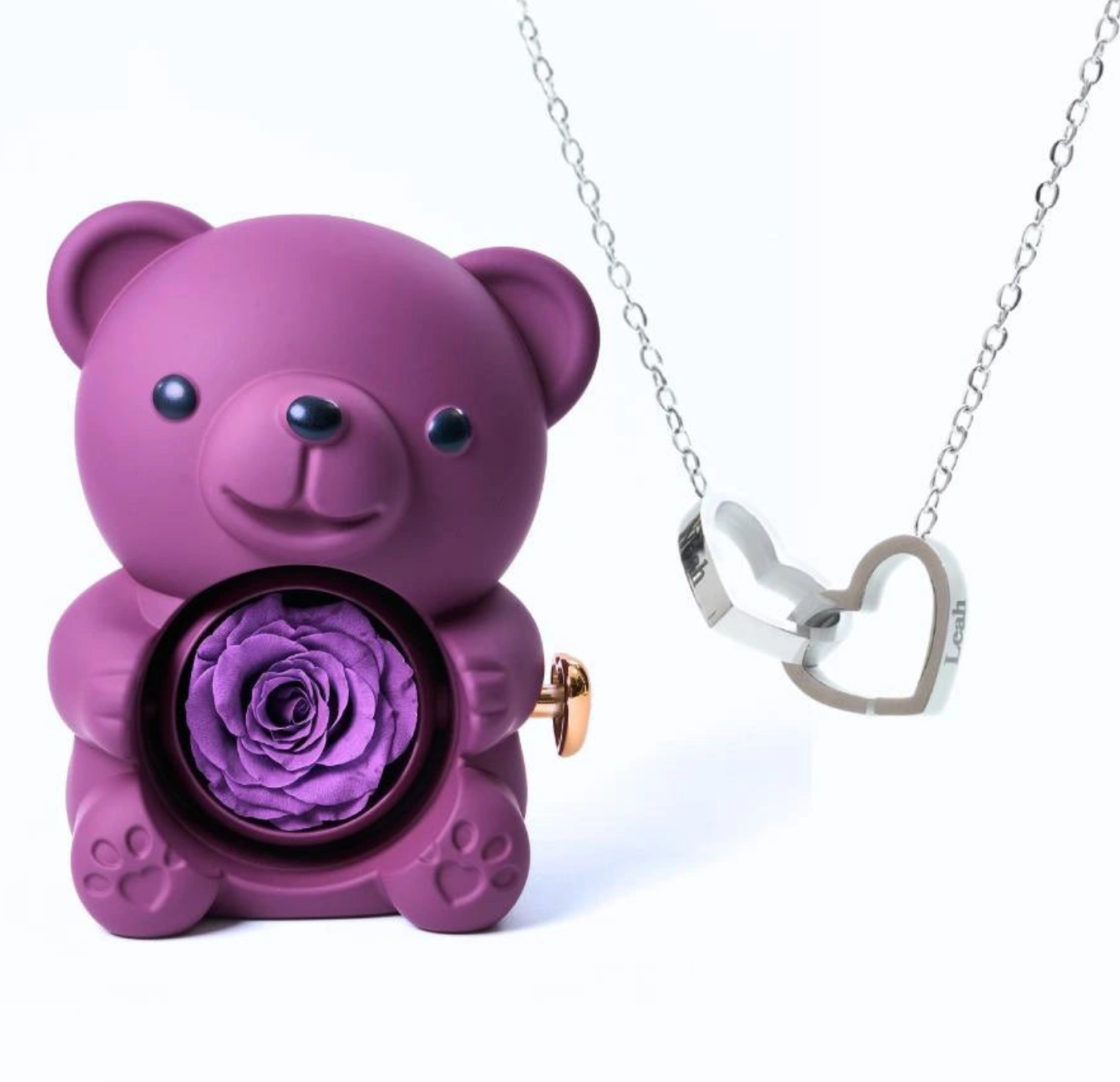 Oso rosa eterno y collar personalizado