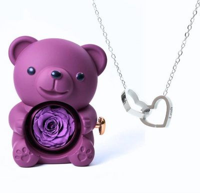 Oso rosa eterno y collar personalizado