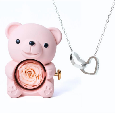 Oso rosa eterno y collar personalizado
