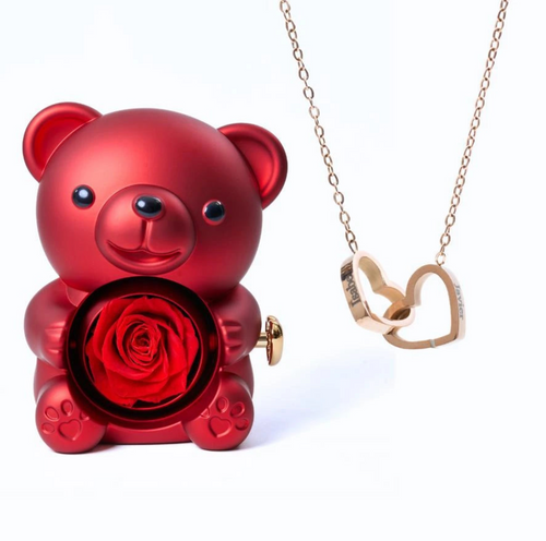 Oso rosa eterno y collar personalizado