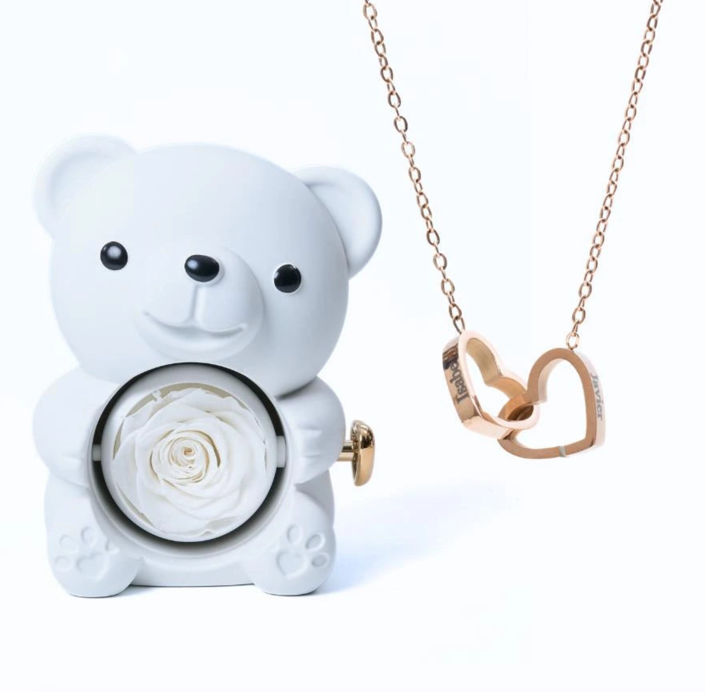 Oso rosa eterno y collar personalizado