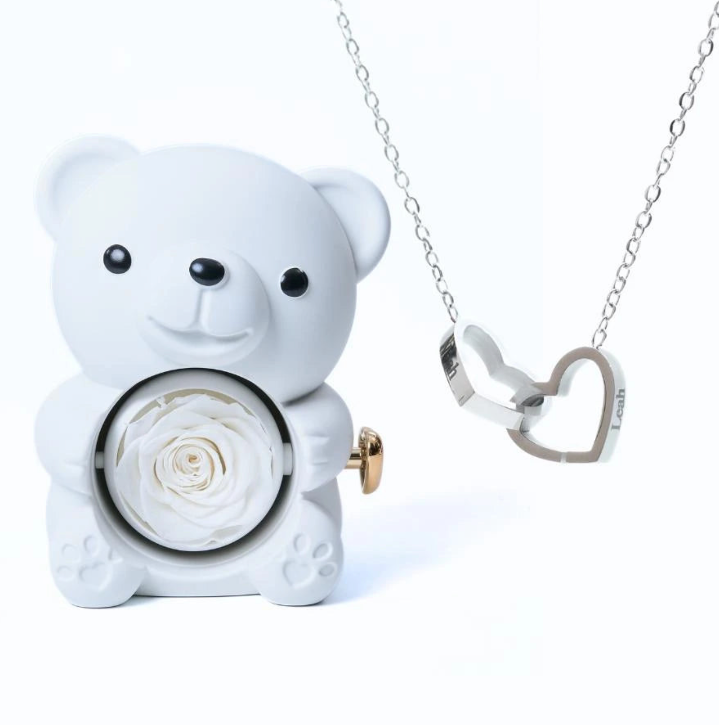 Oso rosa eterno y collar personalizado