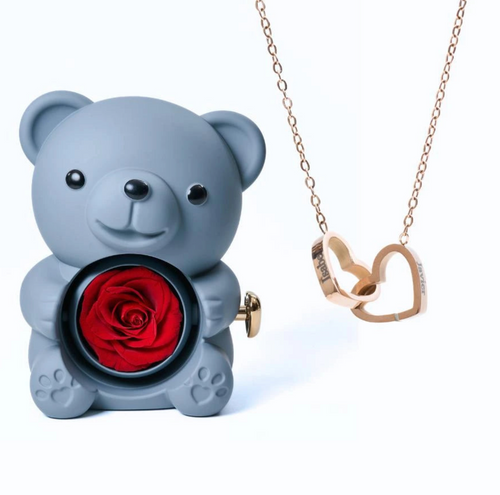 Oso rosa eterno y collar personalizado